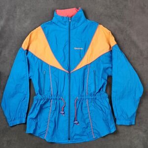 Vintage Reebok Windbreaker Jacket Full Zip Blue Orange L Womens Lightweight